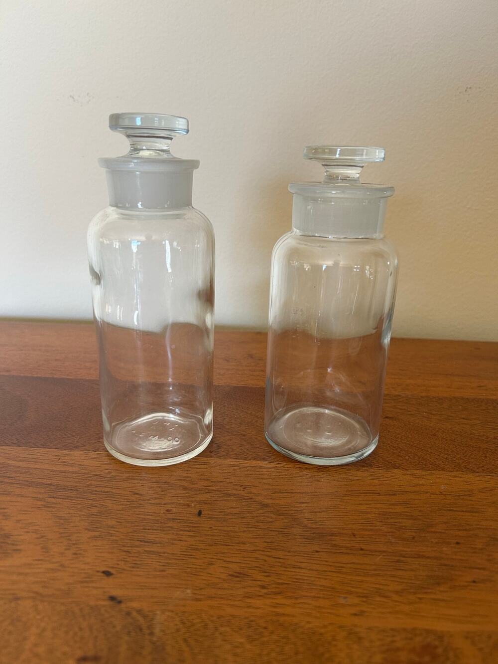 Vintage Clear Glass Apothecary Chemical Bottles, Set of 2